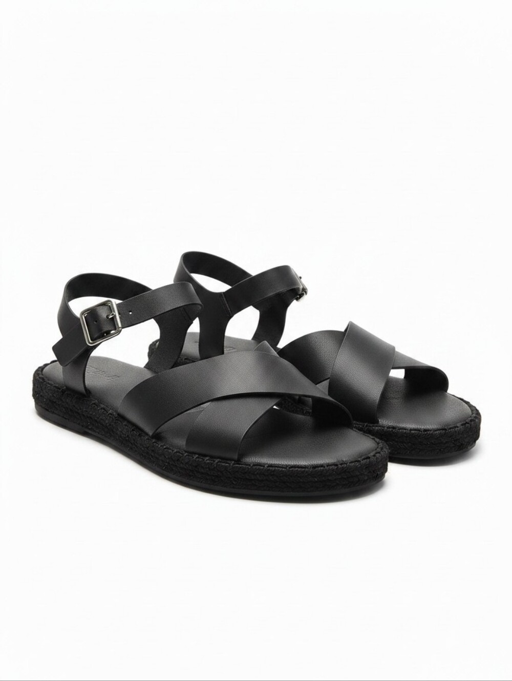 Truffle Collection Black Crisscross Faux Leather Sandals